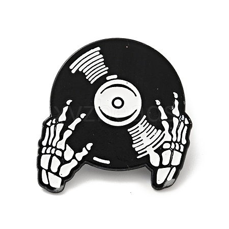 Skull Hand with Records Enamel Pin JEWB-G014-F01-1