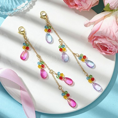 2Pcs 2 Colors Glass Beaded Pendant Decorations HJEW-JM02819-1