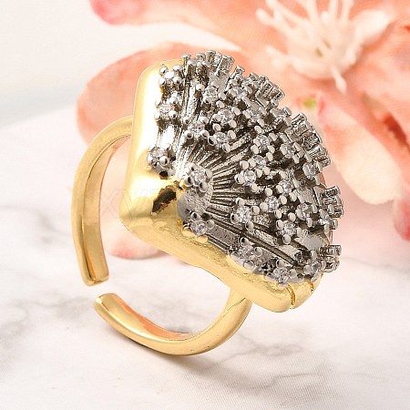 Brass Micro Pave Clear Cubic Zirconia Cuff Rings RJEW-U035-11GP-1