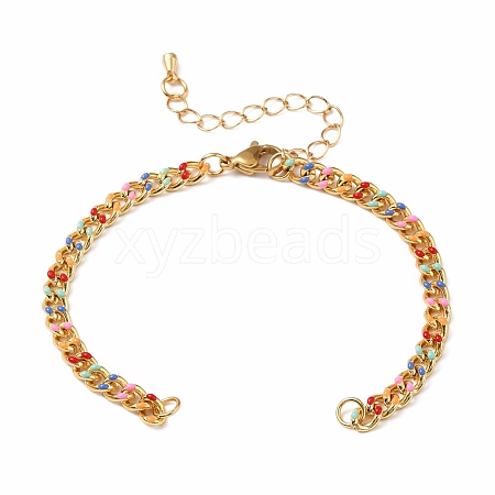 Two Tone Handmade Brass Curb Chain Bracelet Makings AJEW-JB00850-04-1