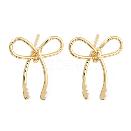 Bowknot Brass Stud Earrings for Women EJEW-S216-04C-G-1