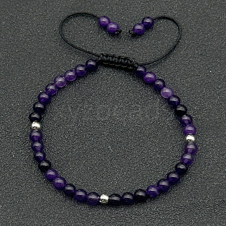 Adjustable Natural Amethyst Braided Beaded Bracelets for Women LG9619-1-1