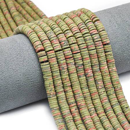 Natural Unakite Beads Strands G-P575-B25-6x1mm-1