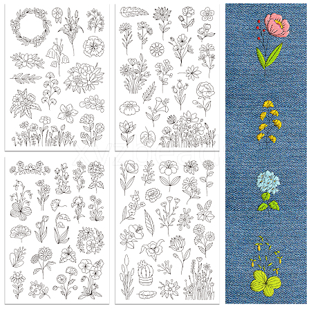 4 Sheets 11.6x8.2 Inch Stick and Stitch Embroidery Patterns DIY-WH0455-156-1