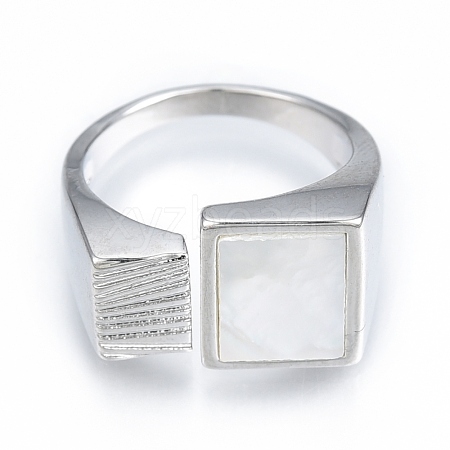 Natural Shell Square Open Cuff Ring RJEW-T001-88P-1