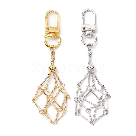 2Pcs 2 Colors Brass Bar Link Chains Pouch Stone Pendant Decorations HJEW-JM02035-1