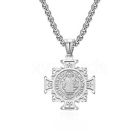 Saint Benedict Cross 304 Stainless Steel Pendant Necklaces for Men FS-WGB09ED-01-1