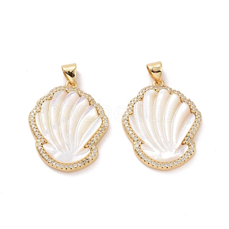 Shell Shaped Brass Micro Pave Clear Cubic Zirconia Pendants KK-G406-17G-1