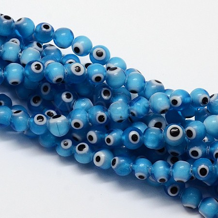 Handmade Evil Eye Lampwork Round Bead Strands X-LAMP-L055-8mm-05-1