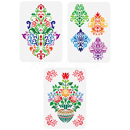 3Pcs 3 Styles PET Hollow Out Drawing Painting Stencils DIY-WH0394-0190-1