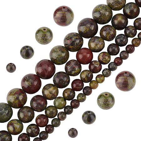 Olycraft 4 Strands 4 Styles Natural Dragon Blood Jasper Bead Strands G-OC0005-10-1