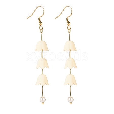 Acrylic Flower with Plastic Pearl Long Dangle Earrings EJEW-JE04941-05-1