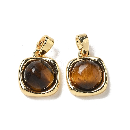 Brass Pave Natural Tiger Eye Square Charms KK-R210-26G-1