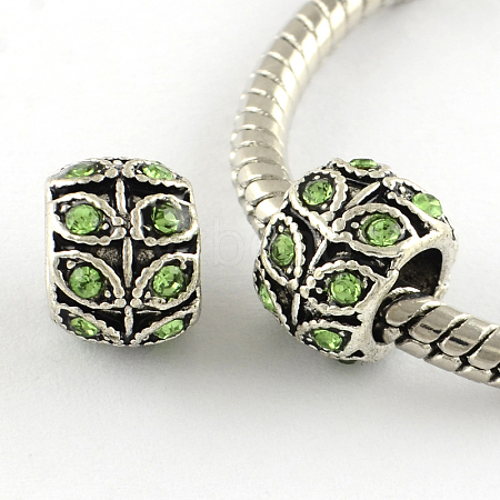 Antique Silver Plated Alloy Rhinestone Large Hole European Beads MPDL-R041-02D-1