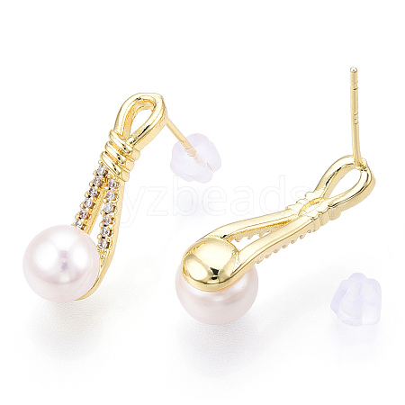 Natural Pearl Stud Earrings Micro Pave Cubic Zirconia PEAR-N022-B01-1
