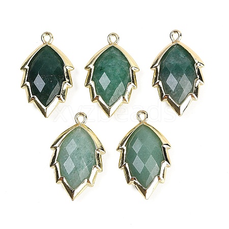 Natural Green Aventurine Faceted Leaf Pendants G-I375-04G-18-1