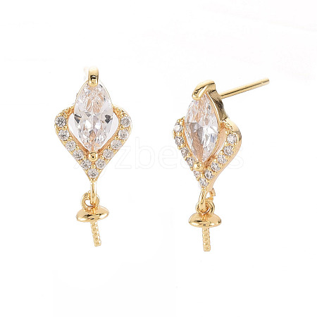 Brass Micro Pave Clear Cubic Zirconia Earring Findings KK-S356-438-NF-1