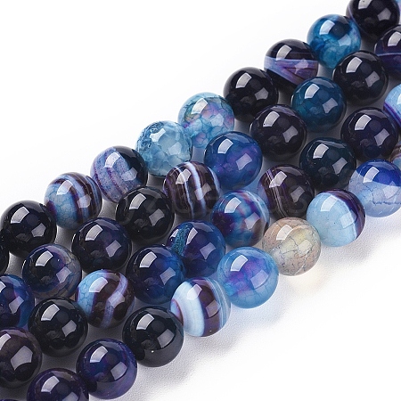 Natural Striped Agate/Banded Agate Beads Strands G-G582-8mm-43-1