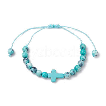 Synthetic Ocean White Jade Braided Beaded Bracelets BJEW-JB11016-01-1