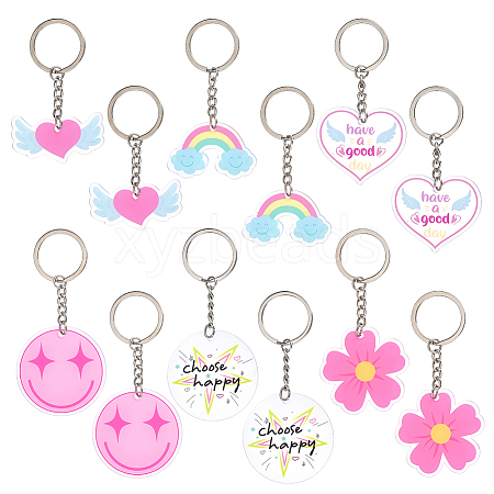 12Pcs 6 Style Acrylic Keychains KEYC-HY0001-40-1