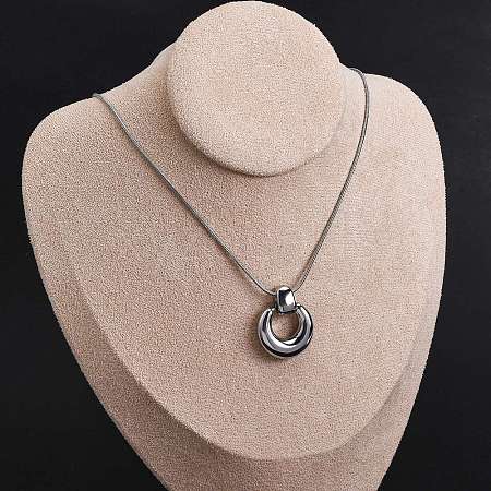 304 Stainless Steel Ring Pendant Snake Chain Necklaces NJEW-U026-06P-1