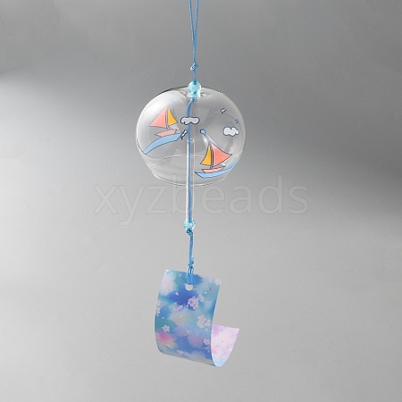High Borosilicate Glass Round Japanese Wind Chime HJEW-WH0130-05F-1