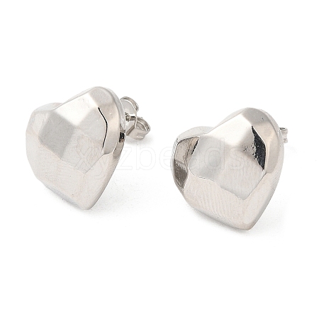 Brass Faceted Heart Stud Earrings for Women EJEW-K248-10P-1