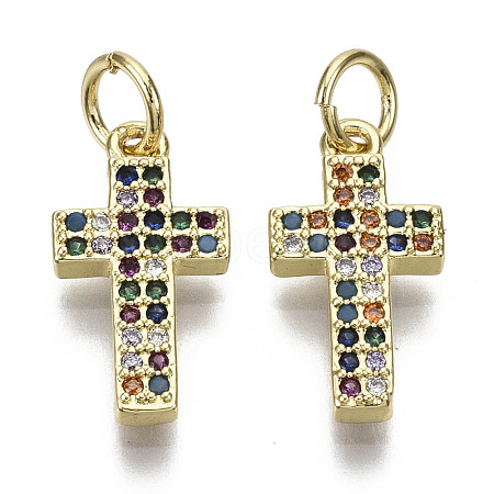 Brass Micro Pave Colorful Cubic Zirconia Tiny Cross Charms ZIRC-N039-092-NF-1
