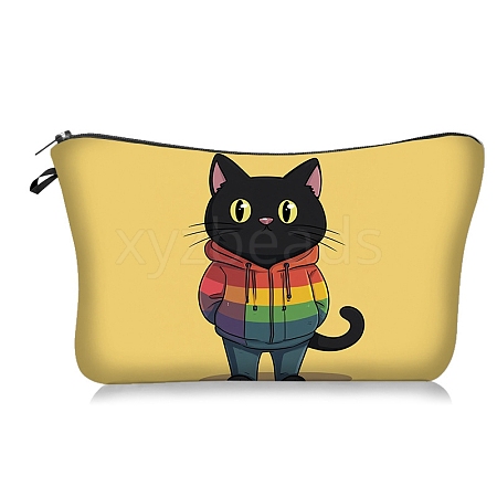 Black Cat in Colorful Clothes Print Polyester Cosmetic Zipper Pouches PW-WG80394-04-1