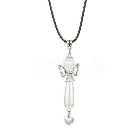 Acrylic Imitation Pearl & Glass Alloy Wing Angel Pendant Necklaces NJEW-MZ00052-1