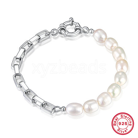 Natural Pearl Beaded Bracelet with 925 Sterling Silver Box Chains LG0013-2-1