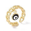 Enamel Evil Eye Charm Open Cuff Ring with Enamel RJEW-I086-06G-02-1