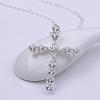 Silver Color Plated Brass Cubic Zirconia Cross Pendant Necklaces NJEW-BB08796-2