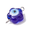 Handmade Blue Evil Eye Flower Lampwork Links Connector Charms PALLOY-JF02845-3