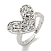 Heart Brass Micro Pave Cubic Zirconia Open Cuff Ring for Women RJEW-E296-05P-1