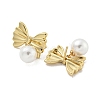 Bowknot Rack Plated Brass & ABS Pearl Stud Earrings for Women EJEW-Z051-01G-2