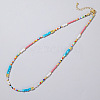 Ethnic Style Rainbow Color Square Natural Shell & Glass & Glass Seed Beaded Necklaces for Women LS-RH4254-1-1