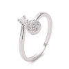 Clear Cubic Zirconia Flat Round Open Cuff Ring RJEW-I094-02P-1