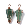 Natural Green Aventurine Copper Wire Wrapped Big Pendants G-B073-02RG-02-1