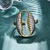 Brass Micro Pave Clear Cubic Zirconia Cuff Finger Rings for Women RJEW-C116-06G-3