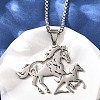 304 Stainless Steel Laser Cut Double Horse Pendant Box Chain Necklaces for Women Men NJEW-E156-03P-2