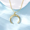 Brass Double Horn/Crescent Moon Pendant Necklaces NJEW-S438-06G-1