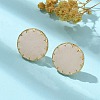 304 Stainless Steel Rose Quartz Flat Round Stud Earrings for Women EJEW-R010-01G-02-1