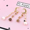 Natural Pearl & Sunstone Beaded Moon Tassel Dangle Stud Earrings EJEW-T019-02G-2