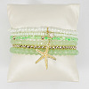 Bohemian Style Round Glass & Plastic Beads Stretch Bracelets & Starfish & Star Zinc Alloy Charm Bracelets Set for Women FS-WG8BA5D-02-2