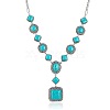 Bohemian Retro Style Alloy Pave Synthetic Turquoise Square Pendant Necklaces for Women WGA0292-04-3