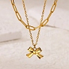 304 Stainless Steel Bowknot Pendant Necklaces NJEW-L182-001G-02-2