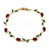 Leaf Brass Micro Pave Cubic Zirconia Link Chain Bracelets for Women BJEW-D455-01G-07-4