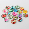 Flower Printed Glass Cabochons GGLA-A002-25mm-BB-1