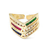 Colorful Cubic Zirconia Arrow Open Cuff Ring RJEW-P079-10G-2